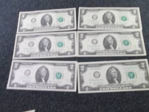 lot 278 image: 6- Nonsequential, Uncirculated $2 B...