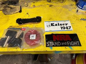 lot 154 image: Mixed Lot - Brushes, 4 Gauge Wire, NRA Metal Sign