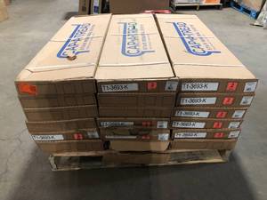 lot 1 image: 18 Boxes of Cap A Tread Heirloom Pine 47 in. L x 12.15 in. W x 1.69 in. T Vinyl Stair Tread and Reversible Riser Kit Adhesive Customer Returns See Pictures