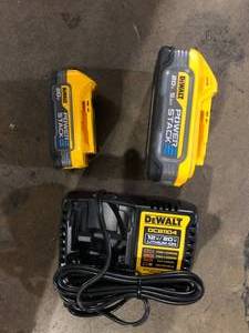 lot 5 image: DEWALT Powerstack 20-Volt Lithium-Ion 5.0 Ah and 1.7 Ah Batteries and Charger Customer Returns See Pictures