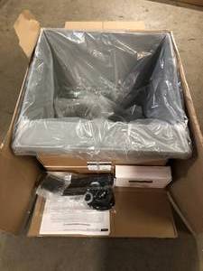 lot 12 image: TEHILA Complete 22.875 in. x 23.5 in. Grey 19 Gal. Utility Sink Set with Black Metal Hybrid Faucet and Soap Dispenser   Customer Returns See Pictures