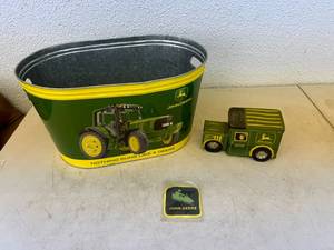 lot 82 image: John Deere Snowmobile Patch & John Deere Tins