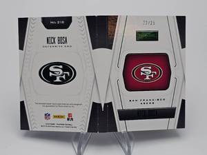 2019 Nick Bosa Panini Playbook Booklet Player Worn Patch and Autograph Football Card #218