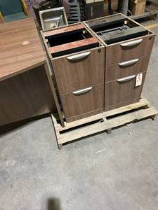 Complete wrap around modular desk and Commercial Office Credenza  with legshardware