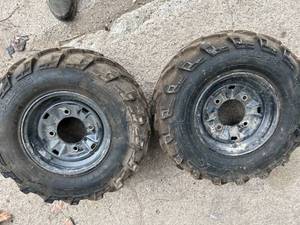Polaris Ranger rims and tires- good tread left-  26 x 9 x R12 with Box of Lug nuts zip tied to rim