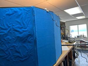 Featherlite Commercial Table Top Display board with lights- light blue or royal blue interchangeable.   Pictures will stick using velcro strips