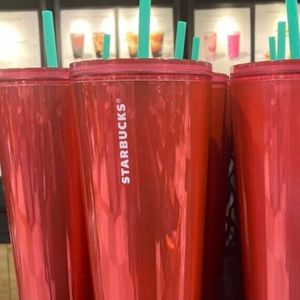 lot 23 image: Starbucks Summer 2022 Rare 24oz Watermelon Glossy Red Venti Tumbler WGreen Straw Brand New - LOT OF 4