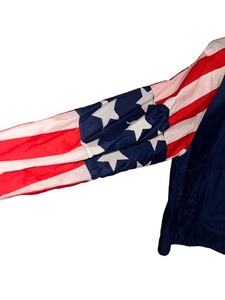 lot 51 image: Vintage USA Flag Jacket Mens Large Red White Blue Full Zip Stars And Stripes