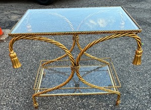 lot 85 image: GILDED VINTAGE ITALIAN ROPE & TASSEL ROLLING BAR CART