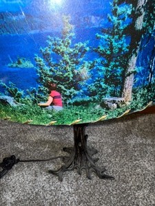 lot 92 image: HELMSCENE TABLE LAMP DRUM SHADE DEPICTING SCENIC VIEW MOUNTAINS