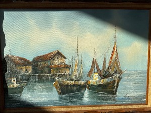 lot 106 image: BEAUTIFUL CLASSIC SEASIDE SPLENDOR SIGNED MARITIME OIL ON CANVAS PAINTING