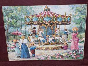 lot 36 image: Carousel Amusement part Painting Framed Print