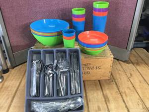 lot 48 image: Stainless Silverware - Plastic BowlsCups