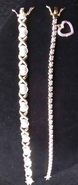 New Lovely 18K Gold and Rhodium Over Bronze Two-Tone Diamond-Accent 2-Pc. Heart Bracelet Set
