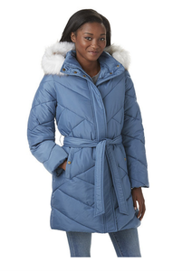 New Blue Larry Levine Womens Plus Hooded Belted Puffer Jacket, Size 3x