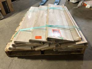 Pallet of Cap A Tread Antique Linen HckryArches Natural Beige 47in.Lx12.15in.Wx2.28in.T Vinyl Stair Tread and Reversible Riser Kit Adhesive    Customer Returns See Pictures