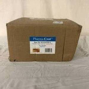 lot 32 image: 1 Case (30 each) NEW Acute Care PCOAT797-L Pharma-Coat Non-Shedding Fluid Resistant Polypropylene Lab Coat - Elastic Wrist, No Pockets - Size Large White (dented box) 