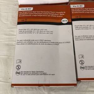 lot 46 image: Lot of 4 boxes (400 each per box) NEW Vis-U-All 12 x 18 Low Temperature Heat Seal Sterilization Pouches 885118