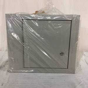 lot 67 image: MSRP $450 NEW In Open Box United Metal Fabricators UMF Heavy Duty Single Lock Steel Narcotics 14 Wide Cabinet Safe Locker with Keys & One Adjustable Shelf