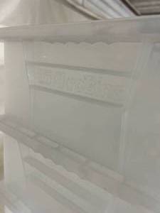 lot 114 image: Lot of 20 Akro-Mils 30255 AkroBins Plastic Item Supply Storage Hanging Stackable Container Bins