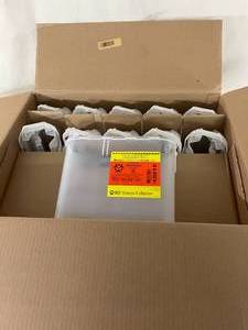 lot 119 image: 1 Case (20 each) NEW Becton Dickinson BD 305551 1.35 Gallon&nbspCounter-Balanced Door Lid Translucent Patient Room Sharps Collector