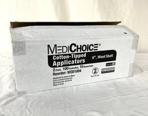 lot 160 image: 1 Case (10 boxes, 100 packs each) NEW MediChoice WOD1004 6 General Purpose Sterile Cotton-Tipped Applicators Wood Shaft -&nbspExpiration 124 &nbspI love these  So many uses