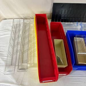 lot 207 image: Lot of Various Item Supply Storage Stackable Bins with Dividers