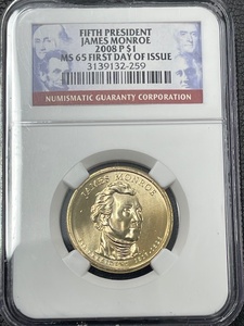2008-P James Monroe Dollar NGC MS65 First Day Issue