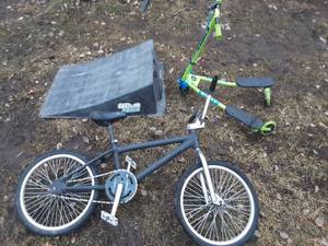 bmx bike, jump and scooter