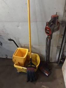 Shark rocket vacuum & mop and rolling bucket.