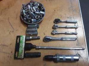 Assorted ratchets, sockets, adapters, extensions