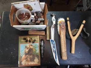 knife, rocks, agates, native American decor