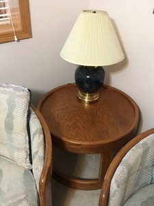 lot 39 image: Coffee table, Lamp, Chair, Love Seat and ottoman