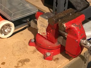 lot 50 image: Metal Work Bench (contents not included except for vise and grinder they are fastened to work bench)