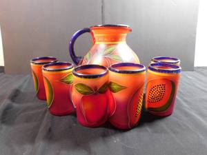 lot 109 image: Large Glass Pitcher and 6 Glasses