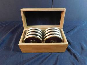 lot 111 image: Wooden Box with Solid Brass Coasters