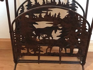 lot 78 image: Metal Moose Scene Magazine Rack with Plexi Glass Top