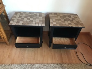 lot 79 image: 2 End Tables with Single Drawer & Tile Top
