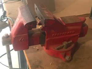lot 333 image: Metal Framed Table with 1 Board Top - Craftsman Vise No. 881-5181 - Black & Decker 6820 34 hp 8 Bench Grinder - Multiple Outlet Strip (Only whats listed is whats in this lot)