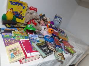 lot 196 image: Toy box of and a box of toys, games and childrens books