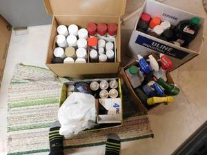 lot 224 image: 4 Boxes Home and Garden liquid products and Spray Paints