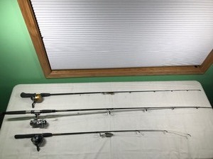 lot 584 image: 3 fishing rods and reels