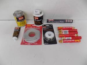 lot 30 image: 12- Plumbing Items, Pipe cleaner, TFE Paste, Putty, Plumbing solder