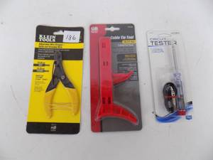 lot 186 image: Hand Tools- Wire stripper, Cutter, Cable Tie tool, Circuit Tester