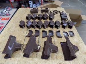 lot 199 image: Genova Rain Gutter Parts, White Hangers  Ends  Couplers  Tees  Elbows