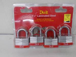lot 234 image: 4 pack - Padlock 1 12  Laminated Steel  (Do it)