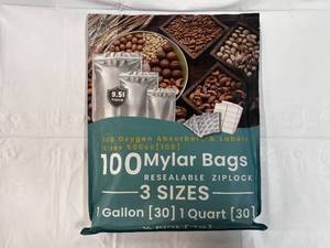 100 Mylar Bags(3 sizes), Oxygen Absorbers & Labels