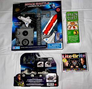 Space Shuttle Launch Playset, Disney Light Year Playset, Mini Light Bright & Brain Quest Pack