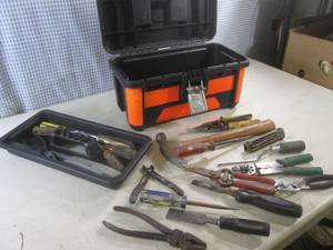 lot 6 image: (BS) 15 Husky Plastic Tool Box with Assorted Hand Tools