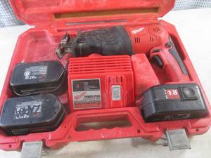lot 19 image: (A-2) Milwaukee Heavy Duty Cordless SawzAll The Hatcher with 3 Batteries Charger Doesnt Work